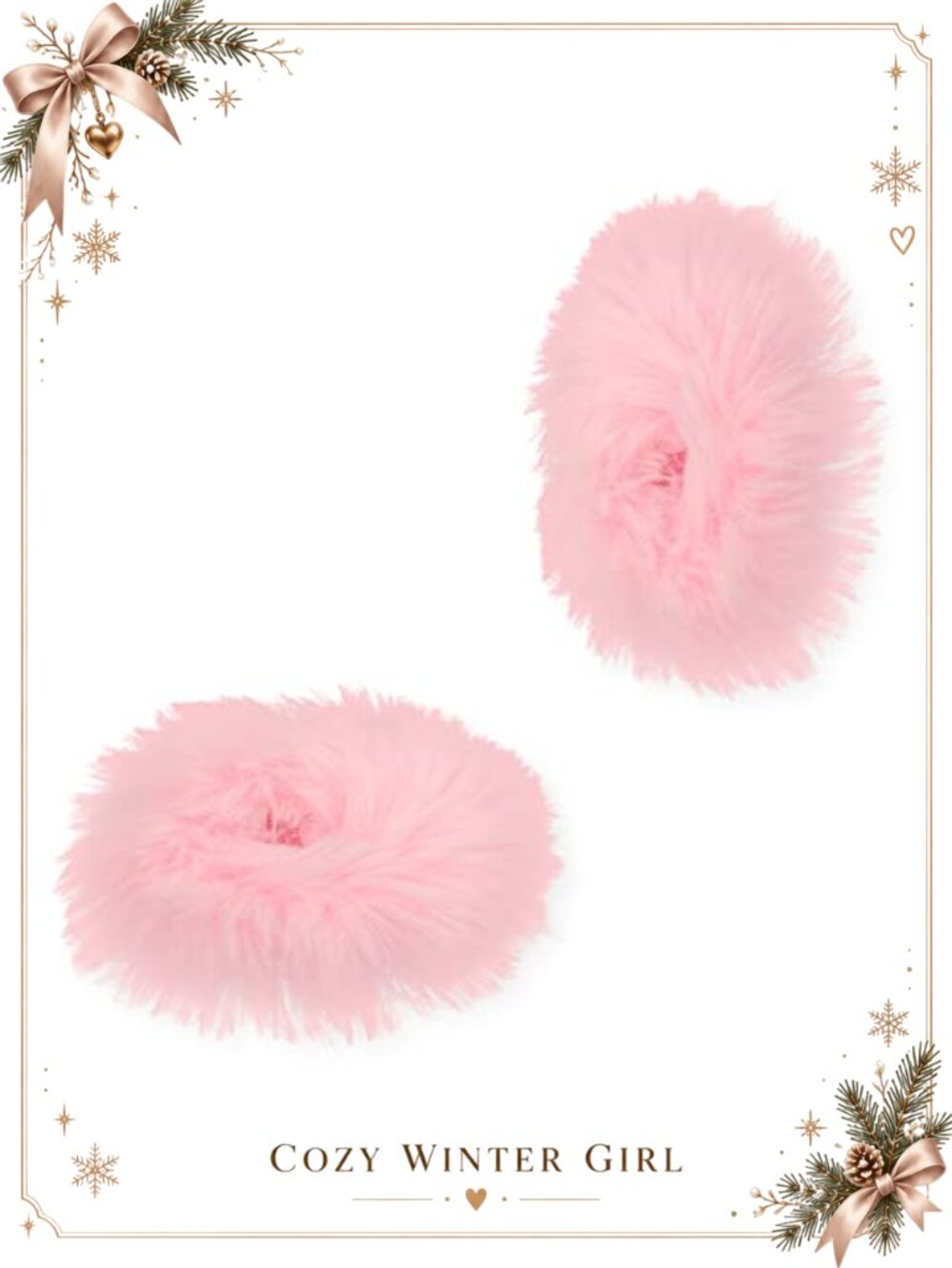 Faux Rabbit Fur Plush Hair Ties Ponytail Holders Set of 2